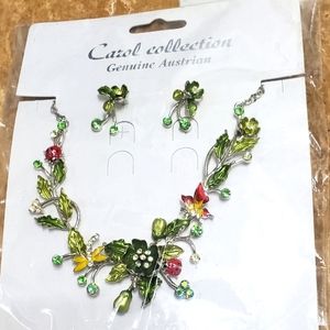 Colorful (Multi-Colored) Floral Genuine Austrian 3pc Jewelry Set